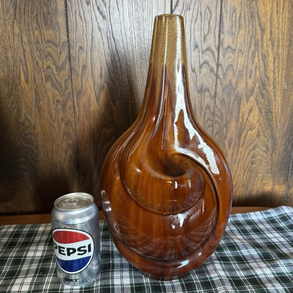 Large Sculptural Pottery Vase Brown Drip Glaze Swirl Abstract Art MCM Style 14